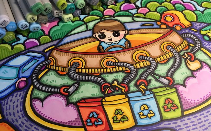 機器人回收垃圾圖畫